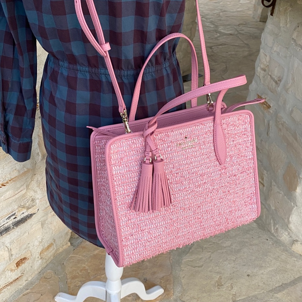 NWT Kate Spade Top zip tweed Satchel&wallet pink - Picture 10 of 12